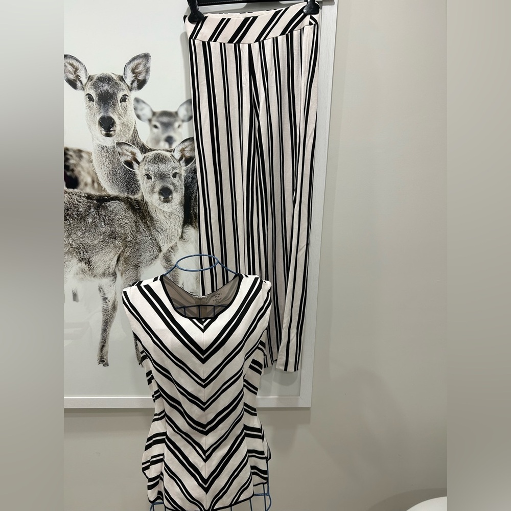 Marccain black and ivory peplum top &matching pant.  Both N1 which is small.